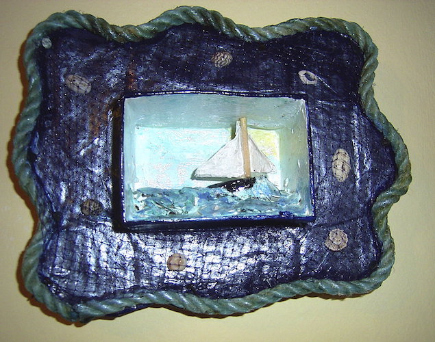 miniature sailboat diorama