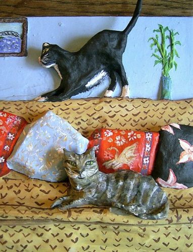 'Cats on the Sofa' - a papier mache portrait of your cats