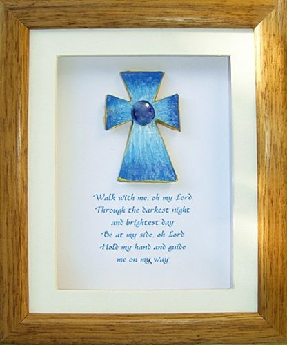 hand painted celtic cross in frame with prayer