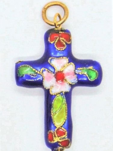 Cloisonné crucifix necklace with gold chain